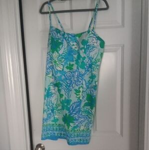 Lilly Pulitzer Blue and Green Floral Dress Size 16 NWT